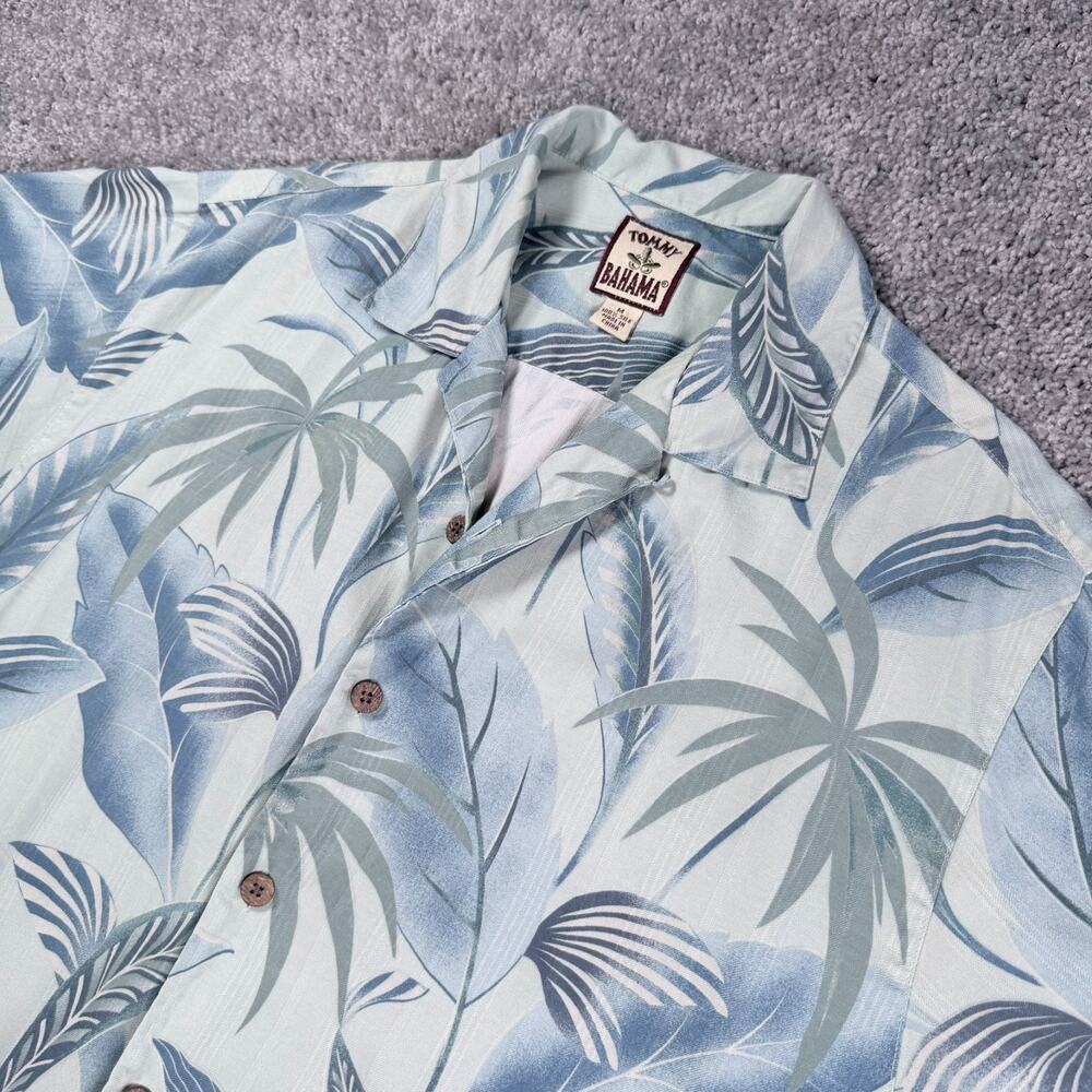 Tommy‎ Bahama 100% Silk Shirt Mens Medium Floral Gray Blue Buttons Lightweight